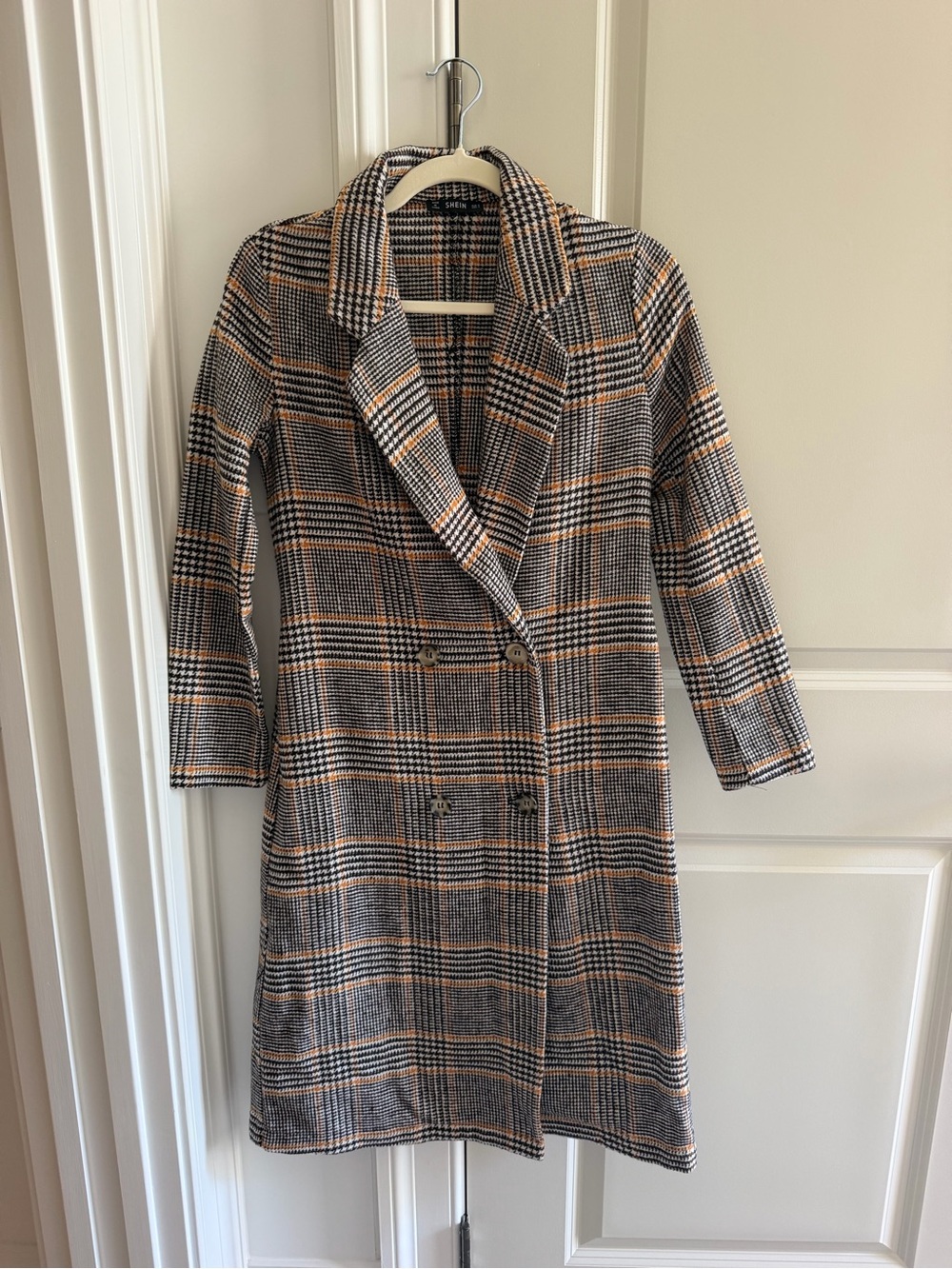 Plaid Double-Breasted Women’s Coat in Brown, Gray & Tan - Size S